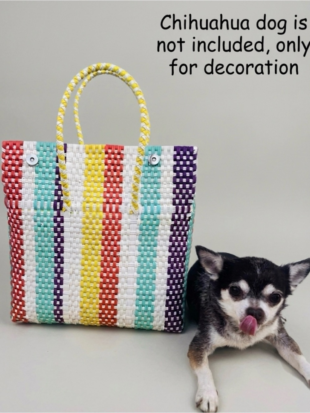 Handmade Woven Tote Bag Multi-Color Stripes | Artisanal Plastic Mesh Medium